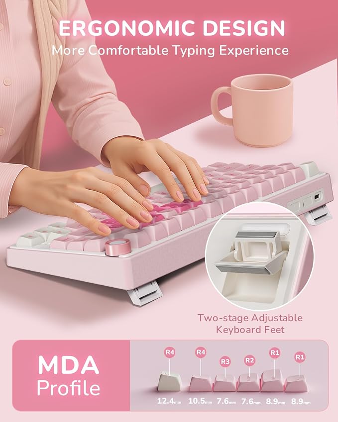 RK ROYAL KLUDGE R75 Mechanical Keyboard Wired with Volume Knob, 75% Keyboard Gasket Mounted, Hot Swappable, Creamy Sound, MDA Profile, PBT Keycaps, Pink - Image 9