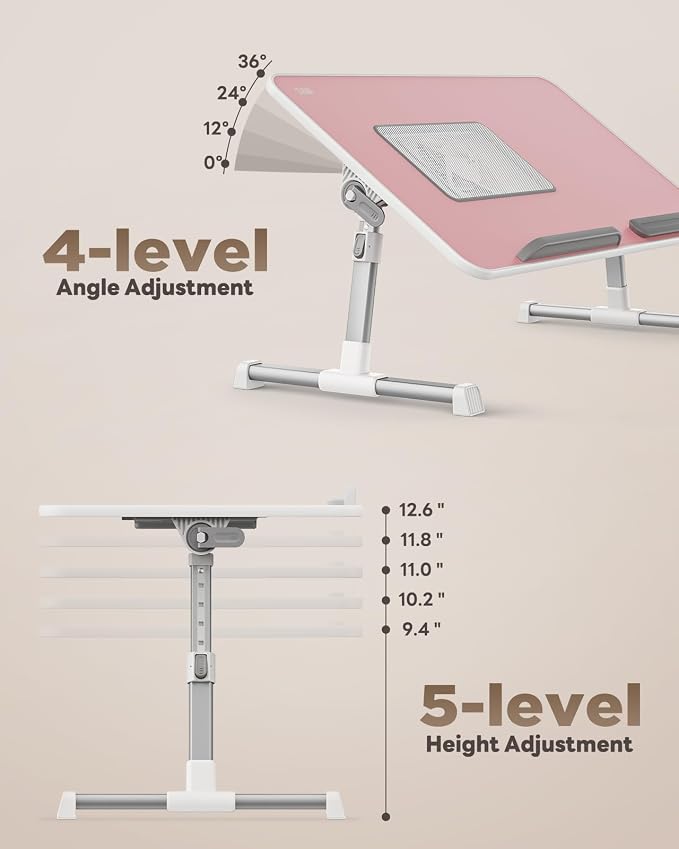 Laptop Desk for Bed with Cooling Fan, Height & Angle Laptop Stand | SAIJI Lap Desk Tray Table, Adjustable Lightweight Foldable Portable Computer Table - Image 3