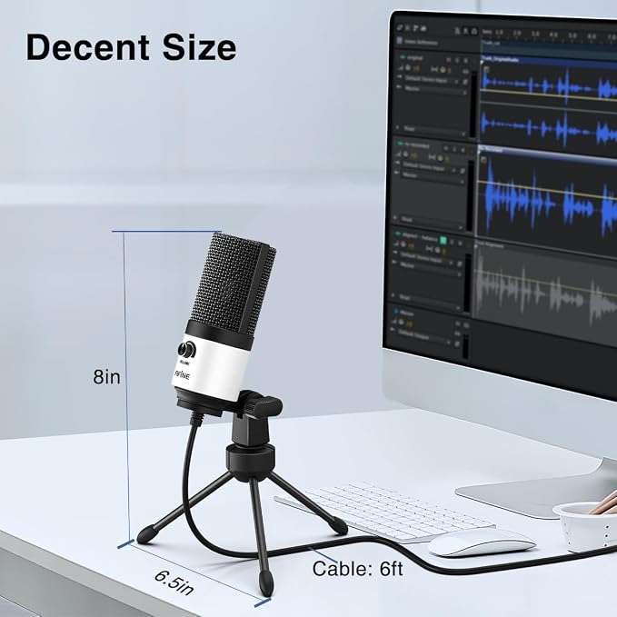 FIFINE K669 White USB Desktop Microphone for Recording, Online Meeting | Podcast Condenser Mic for Computer, Volume Knob, Metal Tripod Stand, Voice-Over, Vocals, Home Studio, YouTube - Image 6