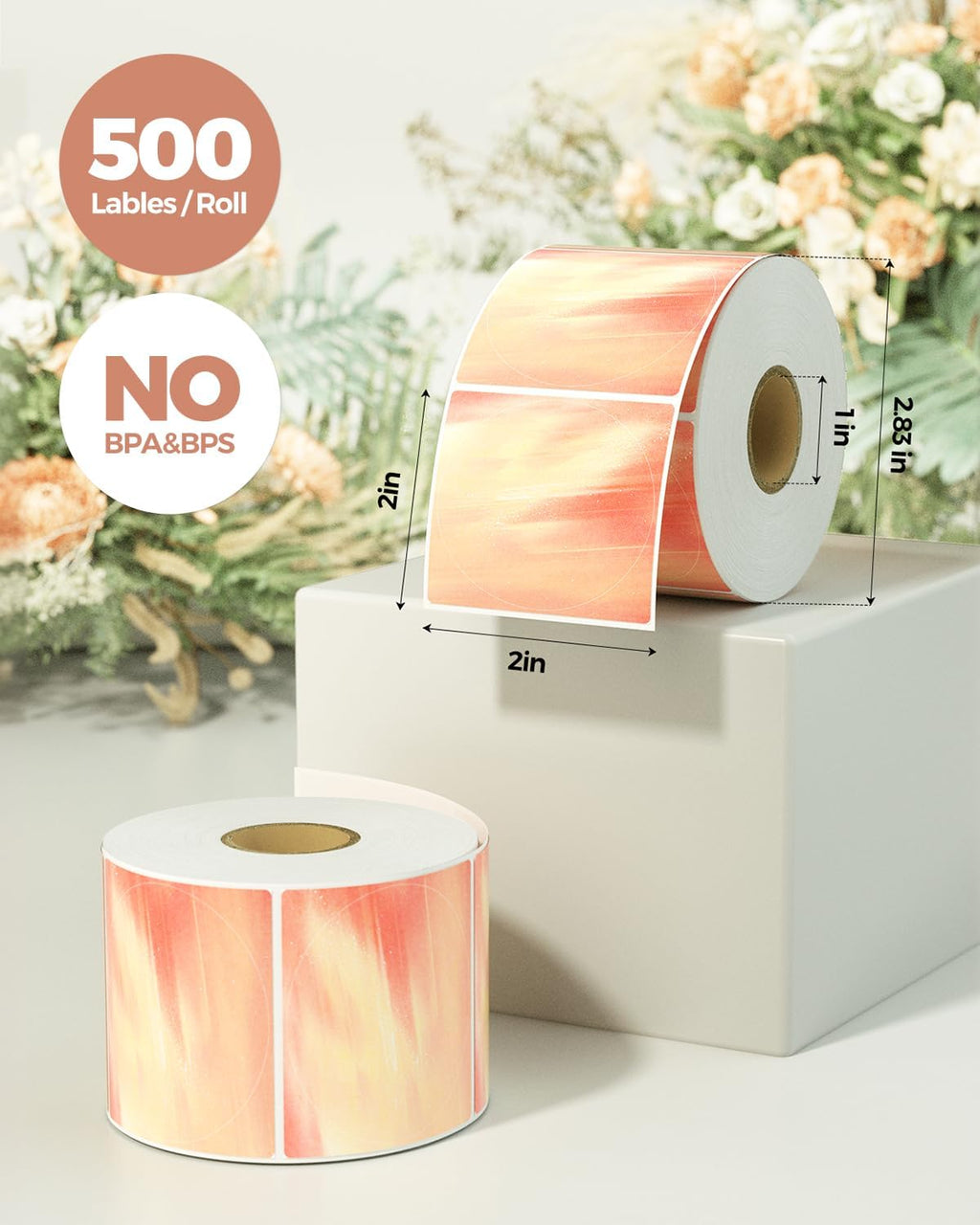 MUNBYN 2 Inch Round Orange Thermal Labels, Self-Adhesive Stickers for Baking, Candle, and Food, Compatible with Thermal Printers, 500 Labels/1 Roll (Pack of 2) - Image 2
