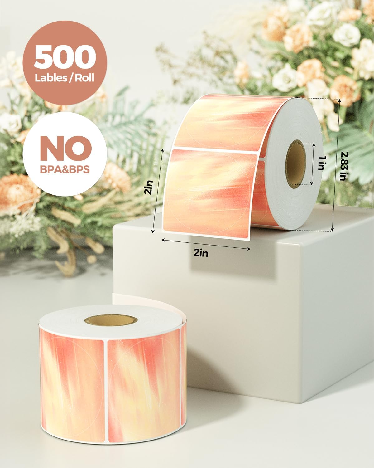 MUNBYN 2 Inch Round Orange Thermal Labels, Self-Adhesive Stickers for Baking, Candle, and Food, Compatible with Thermal Printers, 500 Labels/1 Roll (Pack of 2) - Image 2