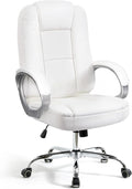 NEO CHAIR Office Desk Chair PU Leather Chair with Lumbar Support, All White | Ergonomic High Back Executive Computer Chair, Comfortable Padded Fixed Armrests Swivel Chair with Wheels for Office/Home by NEOCHAIR
