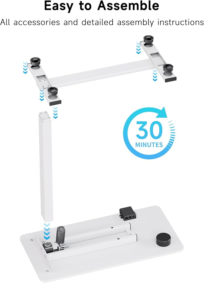 BIZUM Small Electric Standing Desk Bedside Table with Hidden Wheels 31.5 x 15.8 Inch Adjustable Computer Laptop Office Desk, White - Image 8