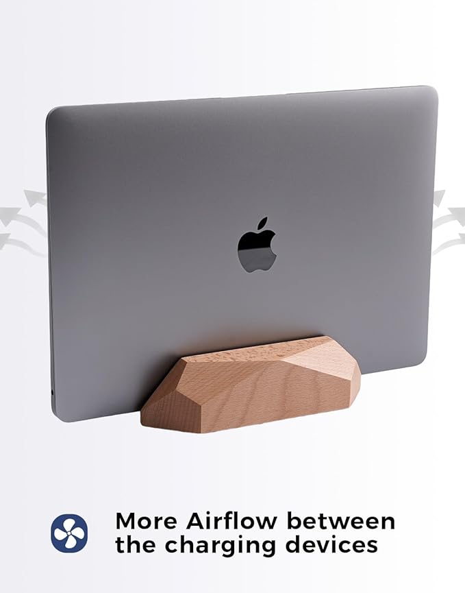 Dual Laptop Holder Adjustable Vertical Laptop Stand, 2 Slots MacBook Stand Wood,Wooden Laptop Stand,Vertical Laptop Holder for Desk, Widen Dock Fits All MacBook/Surface pro - Image 5