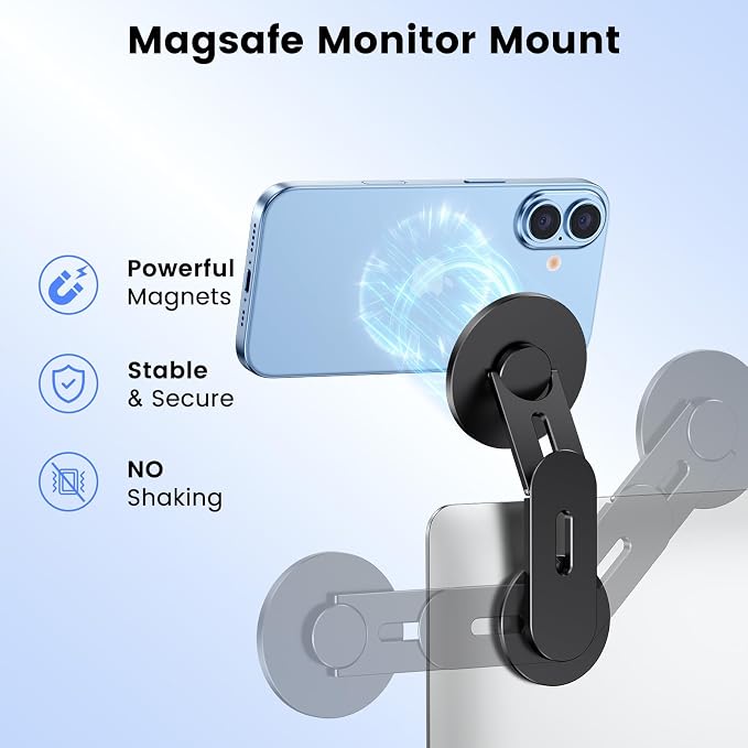 Magnetic Phone Holder for Laptop, MagSafe Laptop Phone Mount for iPhone 17/16/15/14/13/12 & All Phones, 180°Adjustable Phone Side Mount for Monitors for Tesla (Black) - Image 3
