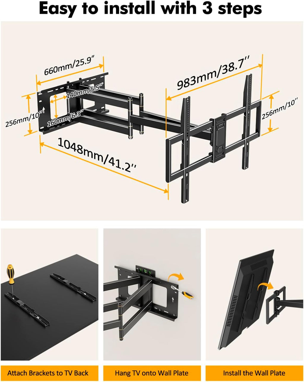 Heavy Duty XXL Long Arm TV Wall Mount for 55-120 inch Extra Large TVs - Image 6