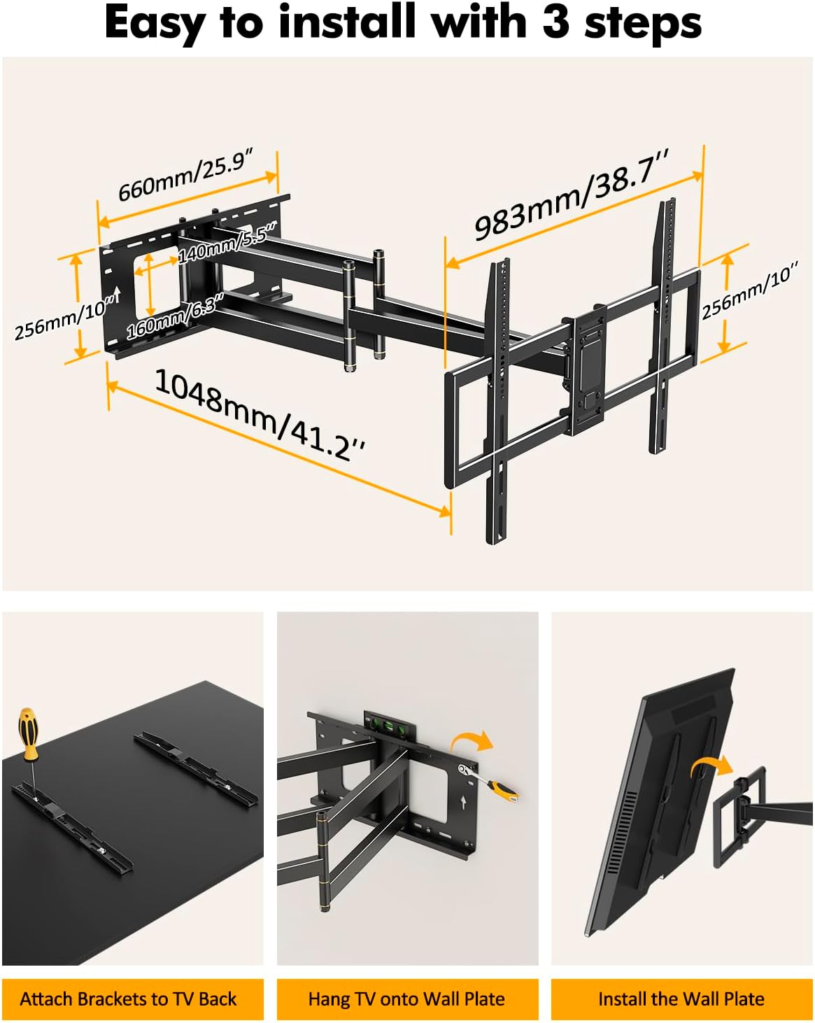 Heavy Duty XXL Long Arm TV Wall Mount for 55-120 inch Extra Large TVs - Image 6