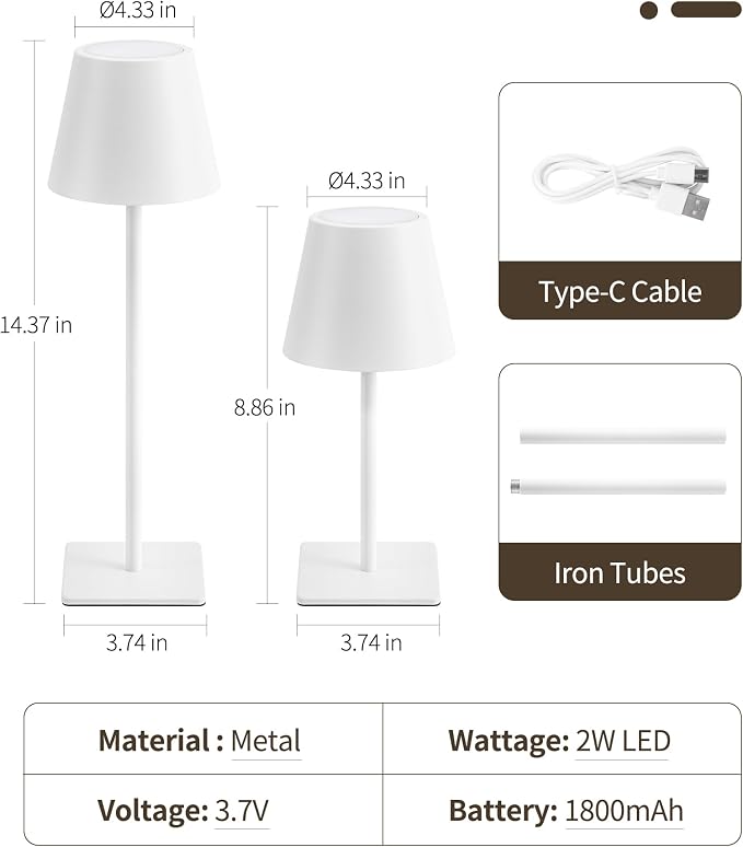 UME Cordless Table Lamp, Battery Operated Lamp - Portable Waterproof Rechargeable Table Lamp w/ 3 Color Temps & Stepless Dimming for Dinner, Desk, Cafe, Outdoor (White) - Image 8