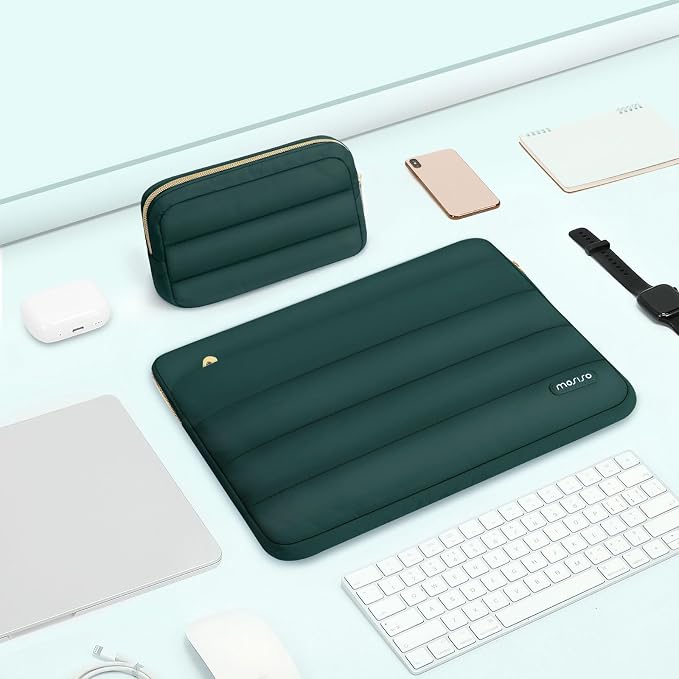 MOSISO Laptop Case 13.3 inch,13-13.3 inch Puffy Laptop Sleeve Carrying Case | Compatible with MacBook Neo/Air 13.6/Pro 13/14, HP Dell ASUS Lenovo, Polyester Horizontal Bag with Small Case, Peacock Green - Image 5