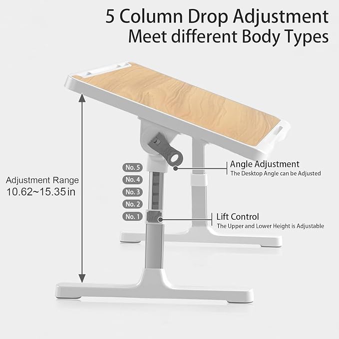 Extra Large 23 Inch Adjustable Laptop Desk for Bed | Bed Table with USB Charging Port & Storage Drawer, Portable Laptop Bed Desk Tray for Working, Reading & Eating (Yellow) - Image 3