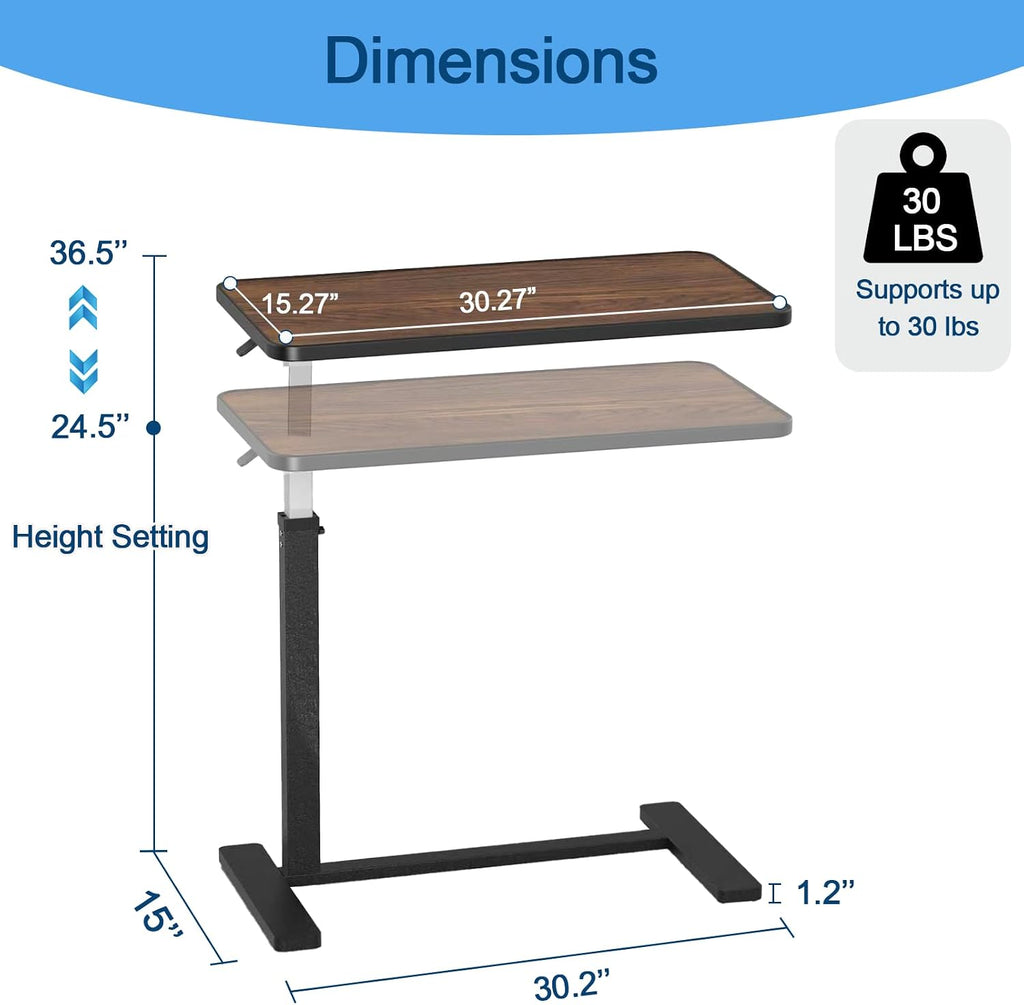 Adjustable Overbed Table with Cup Holder & Hidden Lockable Wheels - Image 3