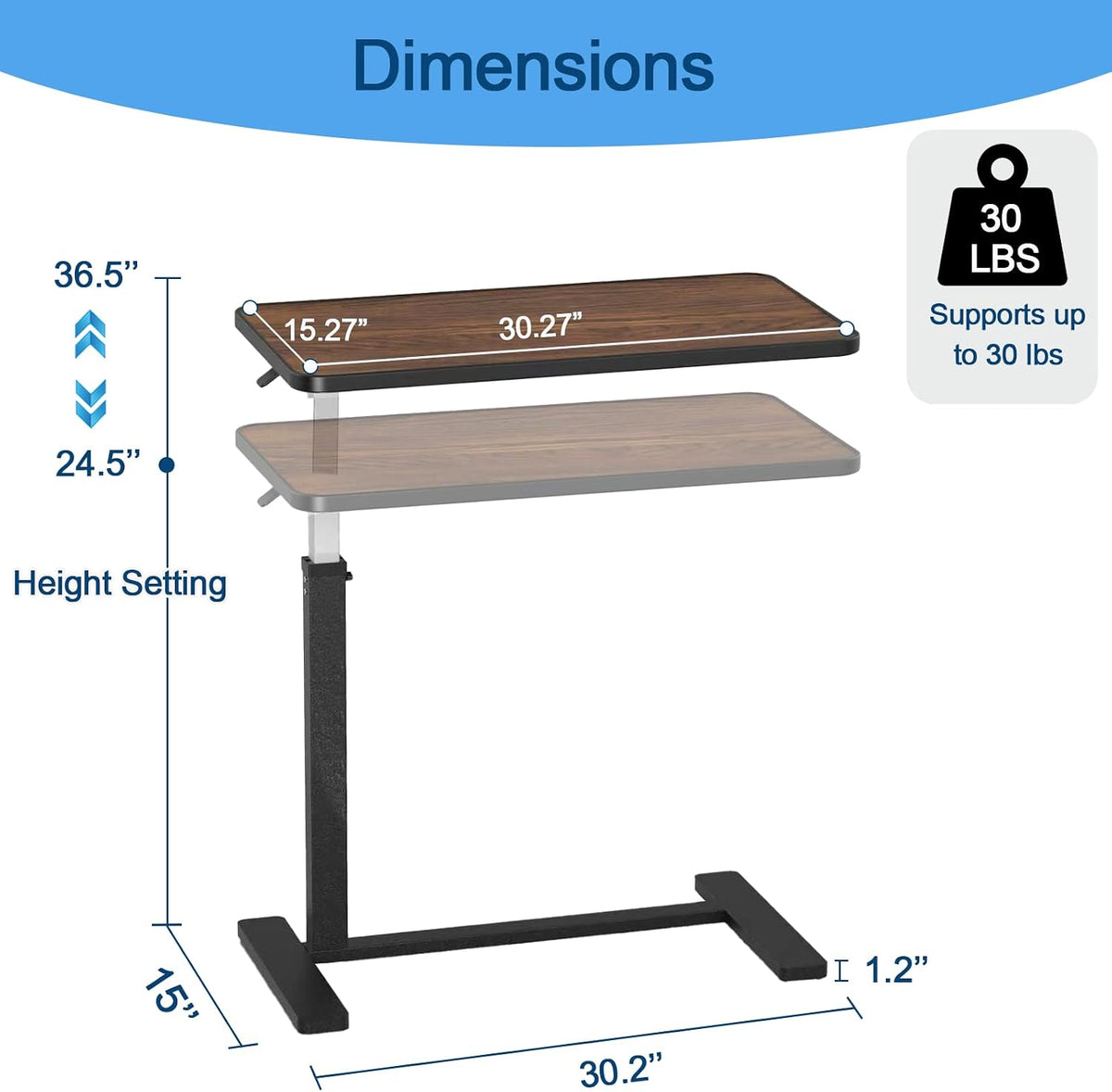 Adjustable Overbed Table with Cup Holder & Hidden Lockable Wheels - Image 3