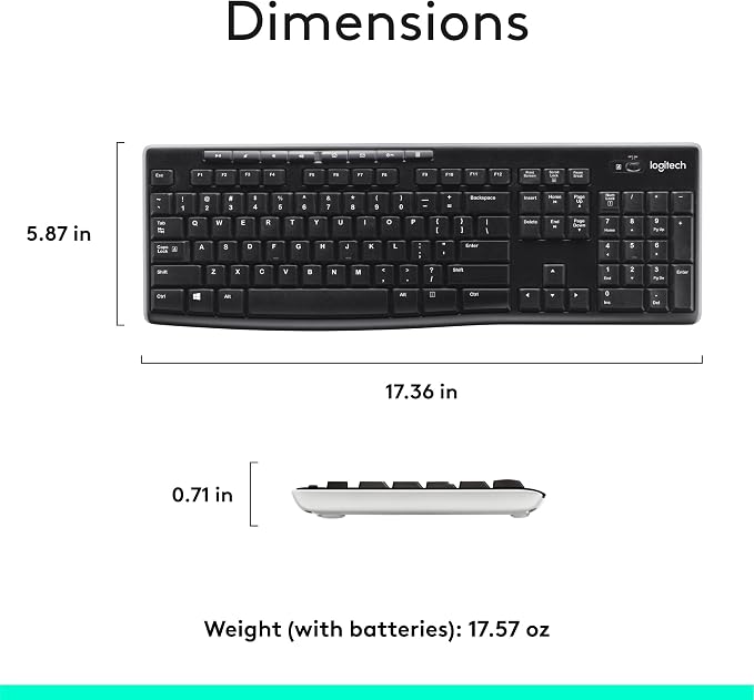 Logitech K270 Full Size Wireless Keyboard for Windows - Black | Full-size keyboard with number pad, 8 multimedia keys, includes USB-A receiver, 2-year battery, compatible with PC, laptop - Image 8