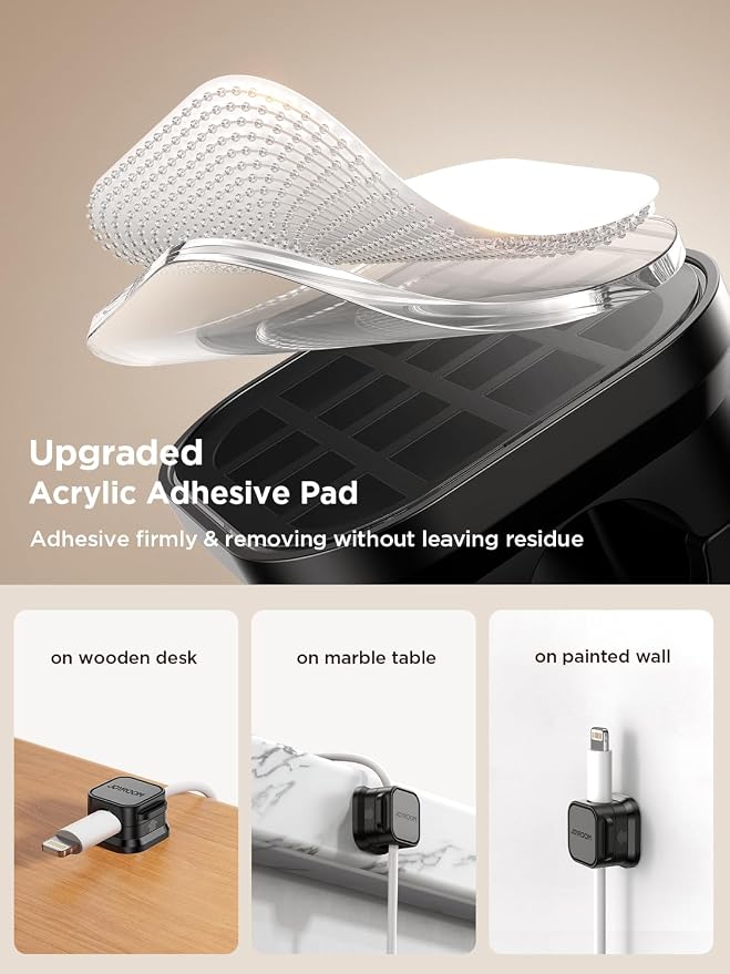 JOYROOM 12 Pack Magnetic Cable Clips, Cord Organizer Adhesive Wire Holder | Home Nightstand Office Desk Accessories, Car Wall Organization, Phone Charger Cord Holder Management, Cable Smooth Adjustable - Image 4