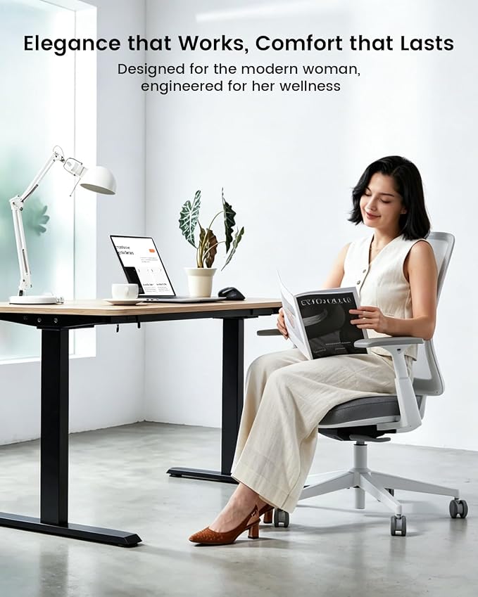 ProtoArc Flexer Ergonomic Office Chair for Women, White | Foam Sliding Seat, Airflow Mesh Back, Hair-proof Casters, Easy Assembly, Fits 5'1"-6'0", Sleek Minimalist, for Small Spaces - Image 4