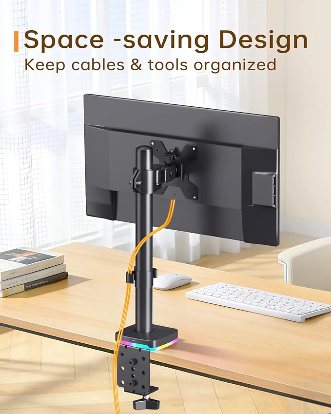 Afaloona RGB Monitor Stand with USB Hub for 13-27" Monitors, up to 17.6 lbs | Single monitor mount with 1 USB-C and 2 USB-A ports supports charging and data transfer for gaming desks and workstations - Image 6