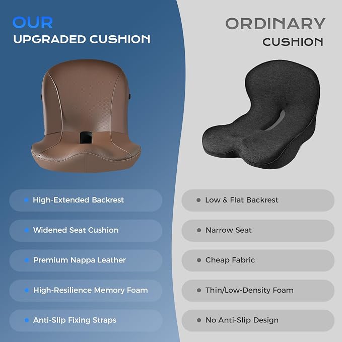Coverado Car Seat Cushion and Lumbar Support Pillow One Piece, Napa Leather Memory Foam Ergonomic Back Support Driving Seat Cushion for Back Pain, Non-Slip Washable Cushion for Car, Driver, Office - Image 9