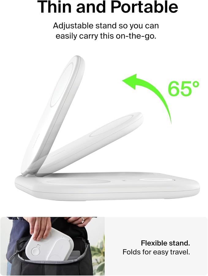 Belkin Qi2 Magnetic Wireless Charging Station, 3 in 1 Foldable Charger | MagSafe compatible, Apple Watch, AirPods, Qi2 certified, wireless charging station, travel stand - Image 6