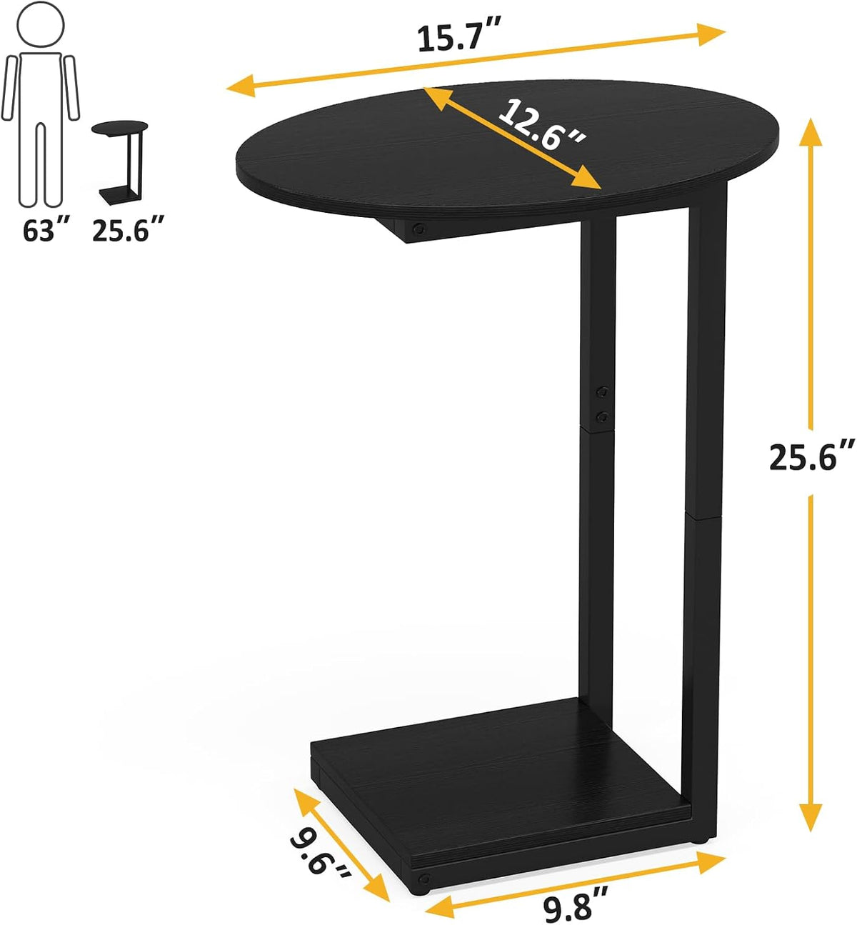 Small Side Table End Table, C-Shaped Wood Coffee Table TV Tray for Eating Couch Tables for Small Space, Living Room, Bedroom, Couch (Black 2 Pack) - Image 3