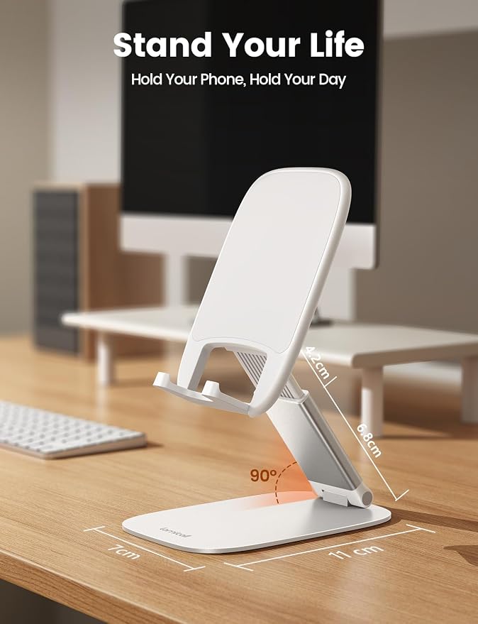Lamicall Ultra-Thin Cell Phone Stand, Foldable Cellphone Holder for Desk | White Sturdy Desktop Cell Phone Holder for iPhone 17/16/15/14/13/12 Pro Max, Thick Case Friendly, Gifts for Men Dad Husband - Image 5