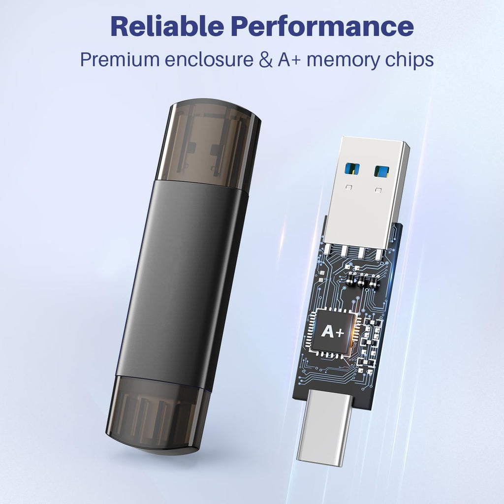 64GB USB C Flash Drive Dual USB 3.0 Flash Drive Type C + USB A Portable Type-C Flash Drive 2-in-1 USB-C Thumb Drive for Smartphone Tablet Computer Mac iPhone Black (2 Pack) - Image 4