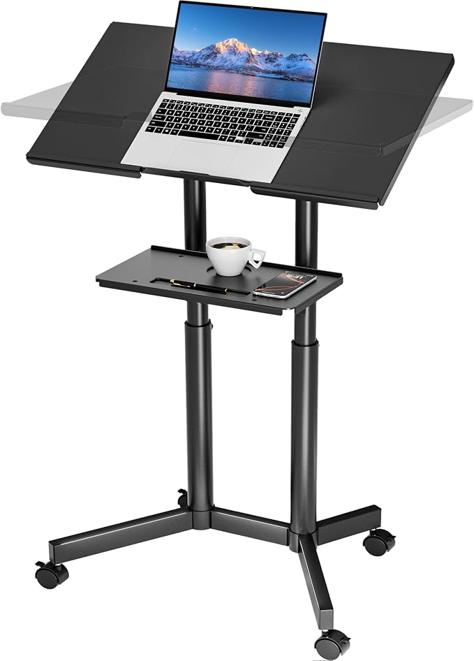 BONTEC Lecterns & Podiums Portable Mobile Standing Laptop Desk, Sit Stand | Height Adjustable, Home Office Classroom Pulpit Stand Up Desk Workstation, Rolling Table Laptop Cart with Storage Tray by BONTEC