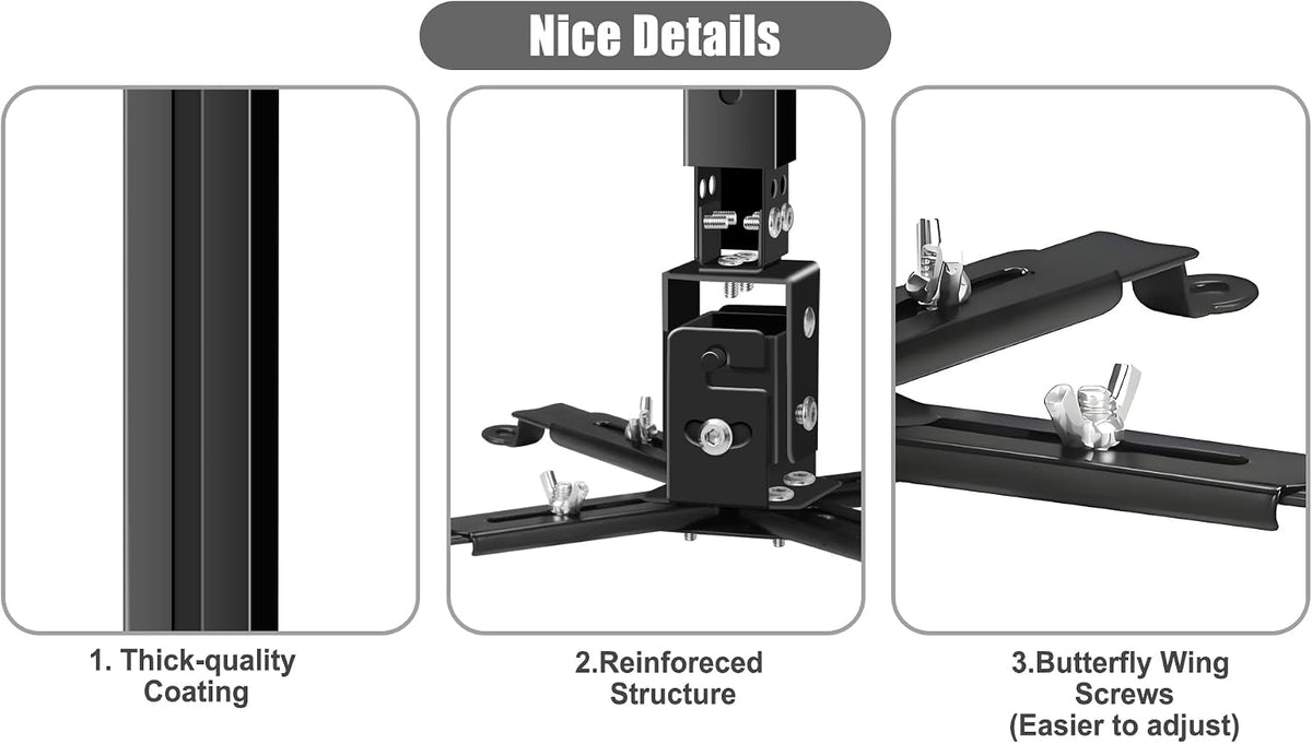 2-Be-Best Upgraded Long Projector Mount Height 25-39"/ 63-100CM Projector Ceiling Mount Adjustable Projectors Mounts for Ceiling Black - Image 7