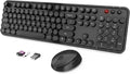 Wireless Keyboard and Mouse Combo, Ergonomic Full Size Typewriter Retro Round Keycaps Keyboard, Compatible with Windows, PC, Perfer for Home and Office Keyboards (Black by SkyGive