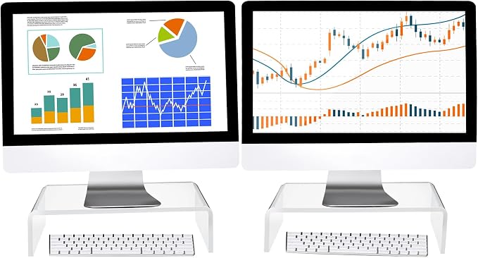 Jetec 2 Pcs Acrylic Monitor Stand Desktop Video Acrylic Monitor Riser Desk Shelf Computer Stand for Laptop TV Computer Screen Desk Organizer Teacher's Day Supplies (Clear, 12 x 8 x 3 Inch) by Jetec