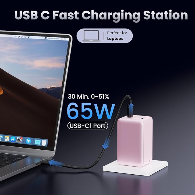 128W USB C Wall Charger,GaN III 3-Port Fast Charging Station,PD QC Foldable Charger Block Portable 65W Laptop Adapter for MacBook Pro/Air,iPad Pro,Galaxy S23,Dell XPS 13,iPhone 17/16/Pro etc - Image 4