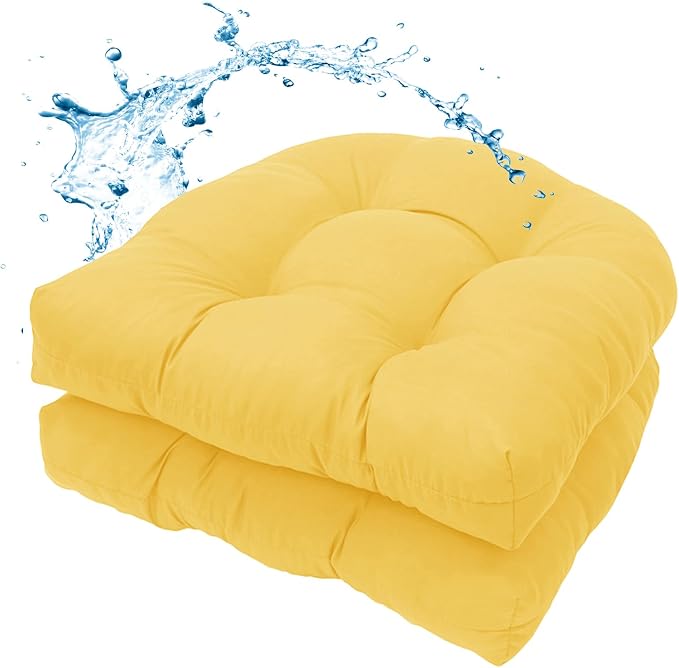 MTMR 2Pcs Outdoor Chair Cushions, Patio Furniture Seat Pads, Waterproof | 2Pcs , waterproof cover, PP cotton, u-shaped, no-fading, thick patio seat pads for outdoor wicker furniture in yard, 19x19x4 by Unknown
