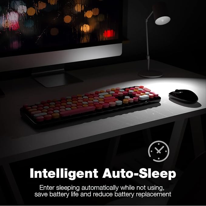 MOFII Wireless Keyboard and Mouse Combo, Black Colorful 2.4GHz Full Size Keyboard with Round Keycaps, Retro Keyboard Cute Wireless Mouse for Laptop, PC, Chromebook, Smart TV, Windows - Image 4