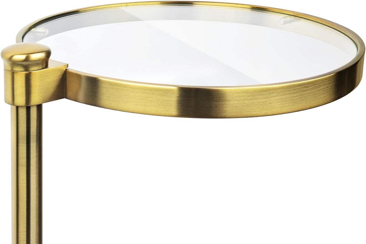 TEHOME Gold Glass Drink Table Metal Martini Round Small Drink Side Table for Couch Tempered Glass C Shaped End Table for Sofa 10" diam,24.55" h - Image 4