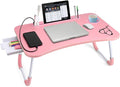 Slendor Bed Desk for Laptop and Writing with Storage, Cup Holder, Light | Fan, Pen Holder,Tablet Holder,Foldable, for Bed, Couch, Floor, Portable,Pink by Slendor
