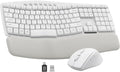 White Wireless Keyboard and Mouse Combo for MacBook & Windows, 30dB Quiet Ergonomic Keyboard Set with Wave Keys & Soft Palm Rest, Silent Typing, Dual-System Switch, Ideal for Home Office—Sablute by SABLUTE