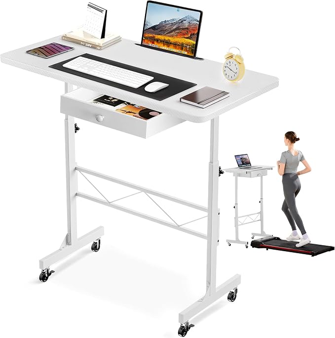 COMHOMA Small Standing Desk Adjustable Height Small Computer Desk Mobile Portable Rolling Laptop Table with Wheels 32" Computer Workstation Sit Stand Desks Portable Standing Table Treadmill desks by ComHoma