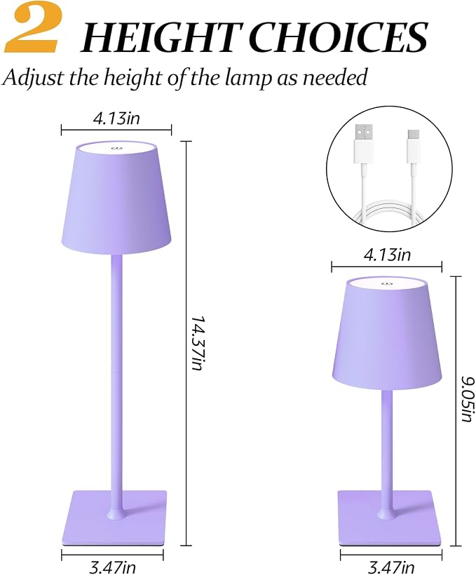 CHLORANTHUS 2 Pack Cordless Table Lamps, 3 Colors Stepless Dimming, 5000mAh Rechargeable Battery LED Desk Lamp for Bedroom/Couple Dinner/Desk/Cafe/Dining Room/Terrace - Image 4