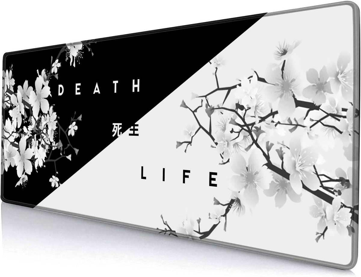 Gaming Mouse Pad, Large Mouse Pads for Desk, Non-Slip Rubber Base Mousepad, Keyboard Mouse Mat Desk Pad with Stitched Edges, 31.5x11.8 inch Sakura Death Life Floral by SANWUMIAN