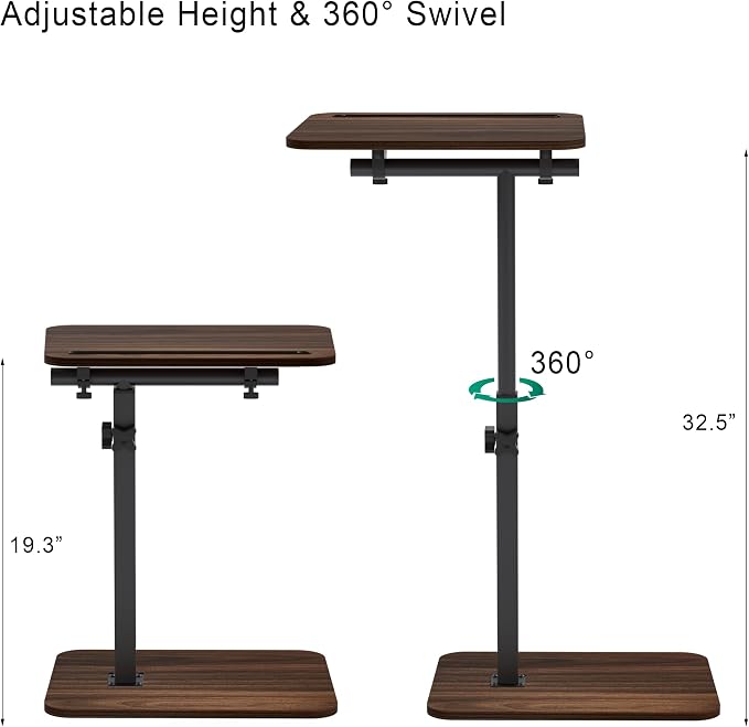 360° Swivel Sofa Side Table for Couch, Set of 2 | Adjustable Height, Laptop Table for Work, TV Trays Table for Snacks Reading, Fits Bed Chair, Phone & Tablet Slot - Image 2