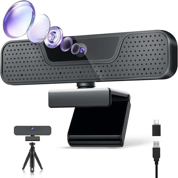 ToLuLu 4K Auto Focus Webcam for PC, 4 AI Noise-Canceling Mics UHD Web cam | Auto Light Correction, 85°FOV Computer Web Camera, USB Plug&Play Webcam with Tripod & Privacy Cover Works w/Zoom/Skype/Google by ToLuLu
