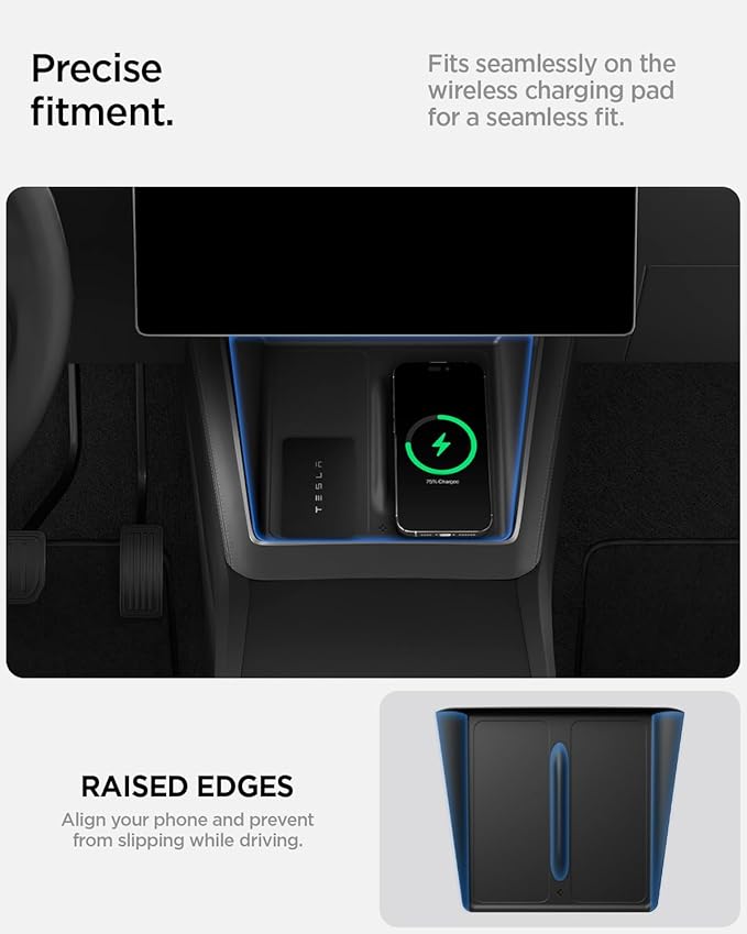 Spigen Wireless Charging Pad Cover for Tesla Model Y Juniper/YL - Black | Only Premium & Performance 2026/2025 [Ultra-Thin, Unobstructed Charging] Protective Silicone Mat Cover Accessories - Image 6