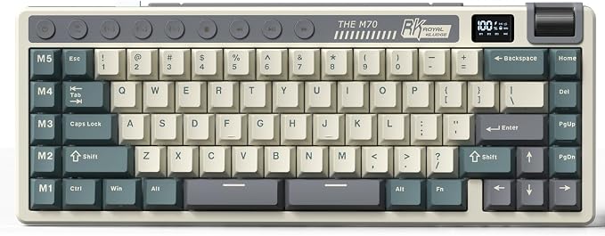 RK ROYAL KLUDGE M70 Wireless Mechanical Keyboard with Display/Macro Keys | 2.4GHz/Bluetooth/Wired 75% Gasket-Mount Gaming Keyboard with Knob, 6000mAh Battery, Hot-Swappable, Soft Tactile Beige Switch - Image 10
