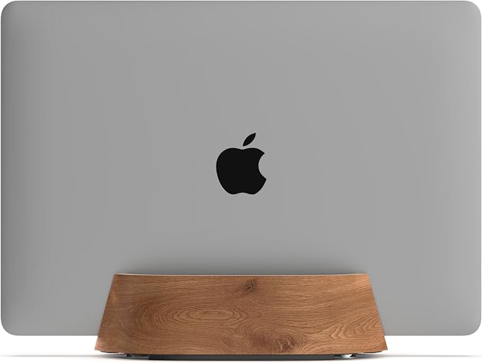 HumanCentric Vertical Laptop Stand in Black Walnut Wood, Adjustable | Upright Adjustable Holder & Dock, Fits MacBook Pro & Laptops .5" to 1.5", Clamshell Compatible, Laptop Vertical Stand by HumanCentric