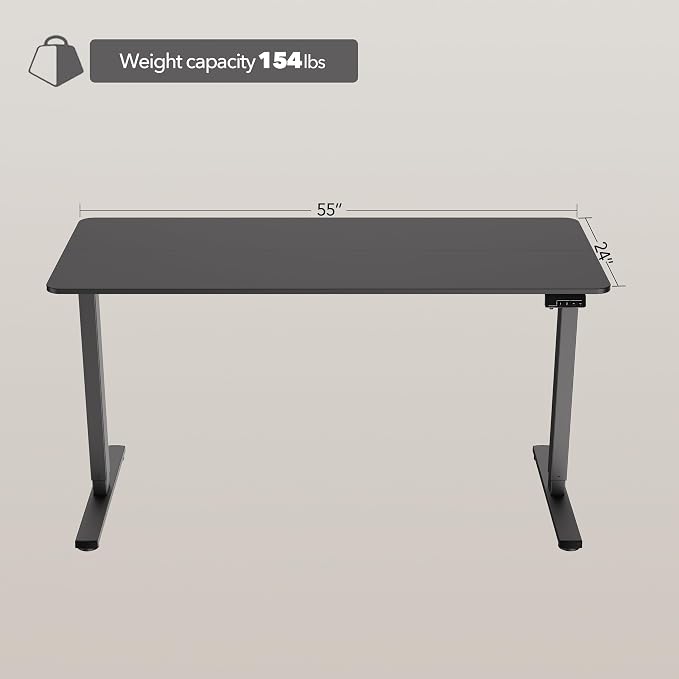 LongKe Electric Standing Desk Adjustable Height, 55x24 Inches Sit Stand up Desktop for Home Office, Ergonomic Rising Computer Table with Memory Preset, Black - Image 3