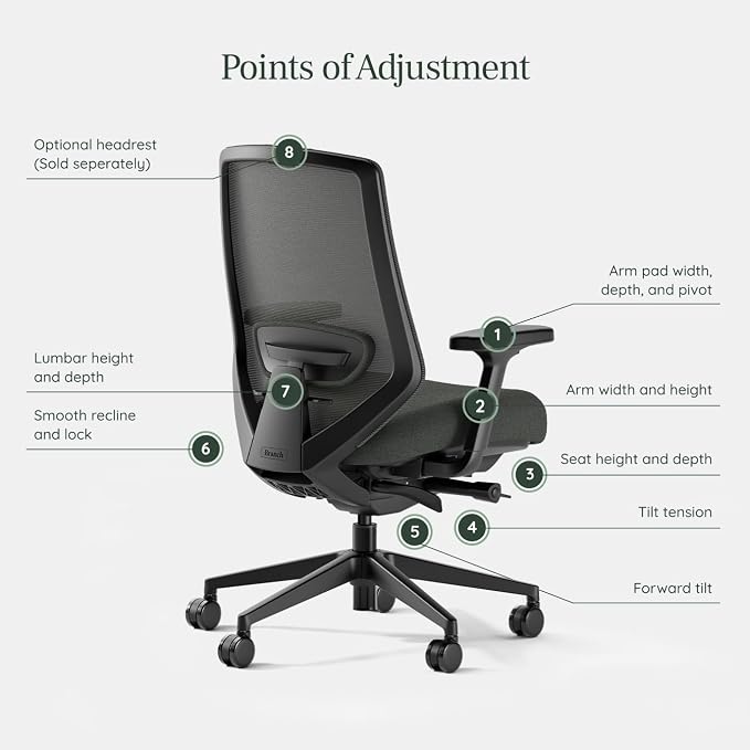 Branch Ergonomic Chair Pro, Mesh Office Chair with 14 Points of Adjustment | Height, Depth and Tilt Adjustable, 5D Armrests, Forward Tilt, Smooth Recline, and Lumbar Support, Everglade - Image 4