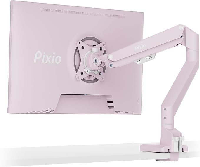Pixio PS1S Wave Pink Single Monitor Arm Stand Desk Mount - Fits up to 32 inches Monitors and up to 19.8lbs. VESA Compatibility and Integrated Cable Management by Pixio
