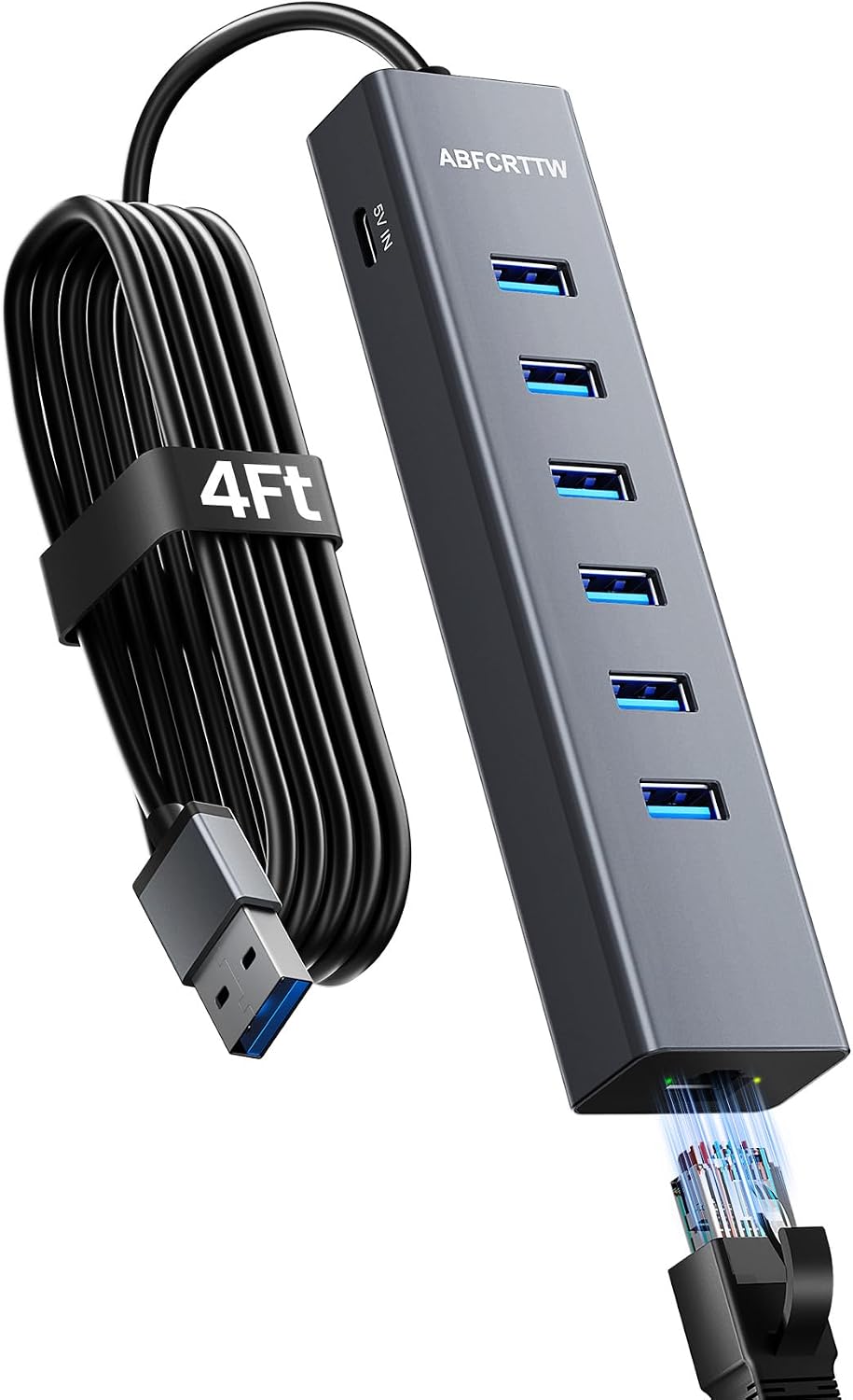 4FT USB to Ethernet Adapter with 1Gbps Ethernet & 6 USB 3.0 Port by ABFCRTTW