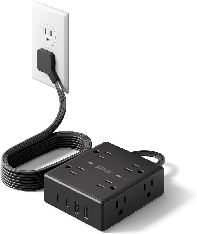 SUPERDANNY Extension Cord,Flat Plug Surge Protector Power Strip,6Ft | 8 AC & 4 USB Ports (2 USB C),Surge Protector with 1050J,Desk Charging Station for Home Office,College Dorm Room Essentials by SUPERDANNY