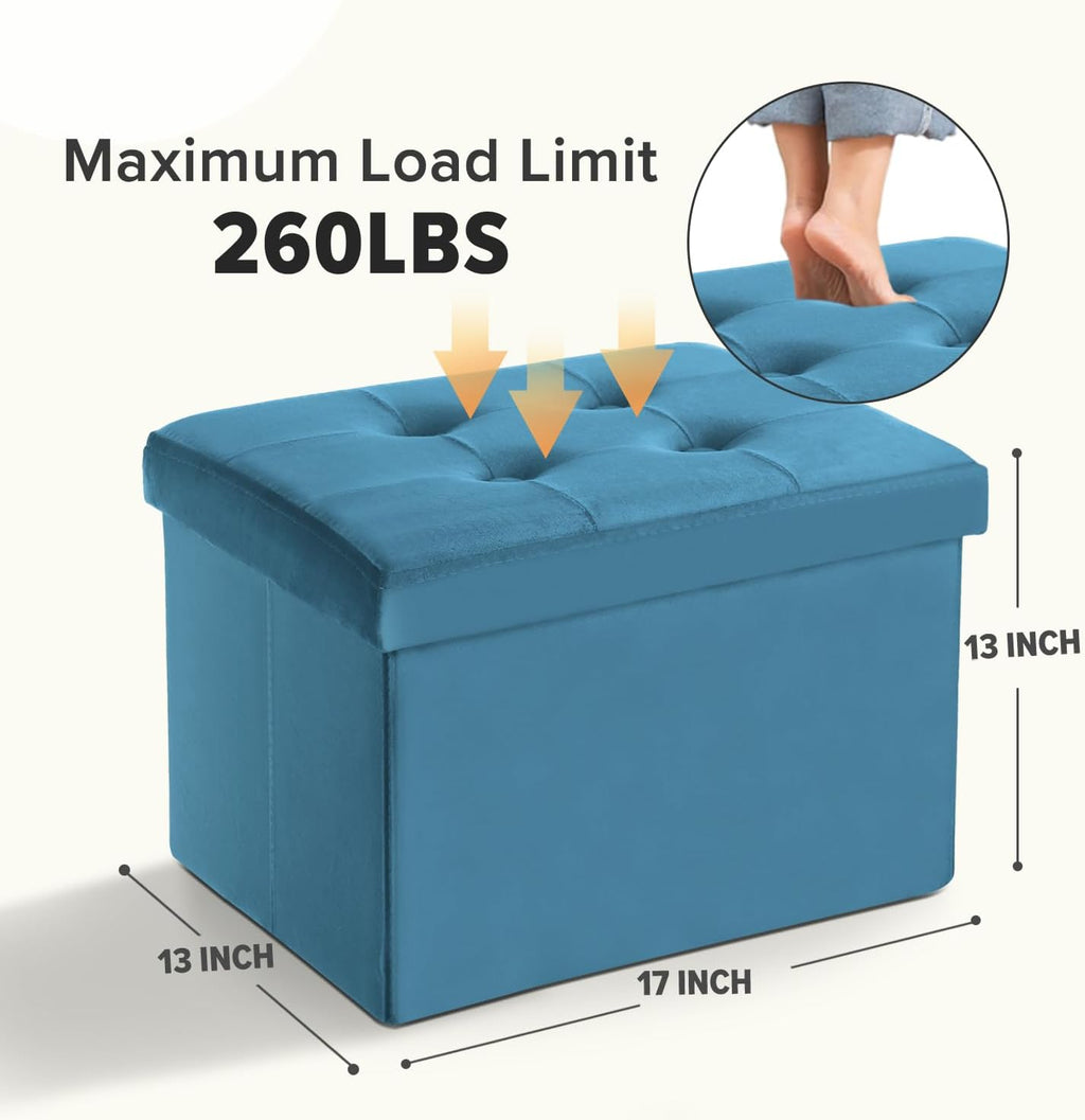 LINMAGCO Ottoman with Storage Small Foot Rest Stool Under Desk Stool Short Folding Footrest for Living Room Bedroom Home Office Dorm 17x13x13in(Blue) - Image 2
