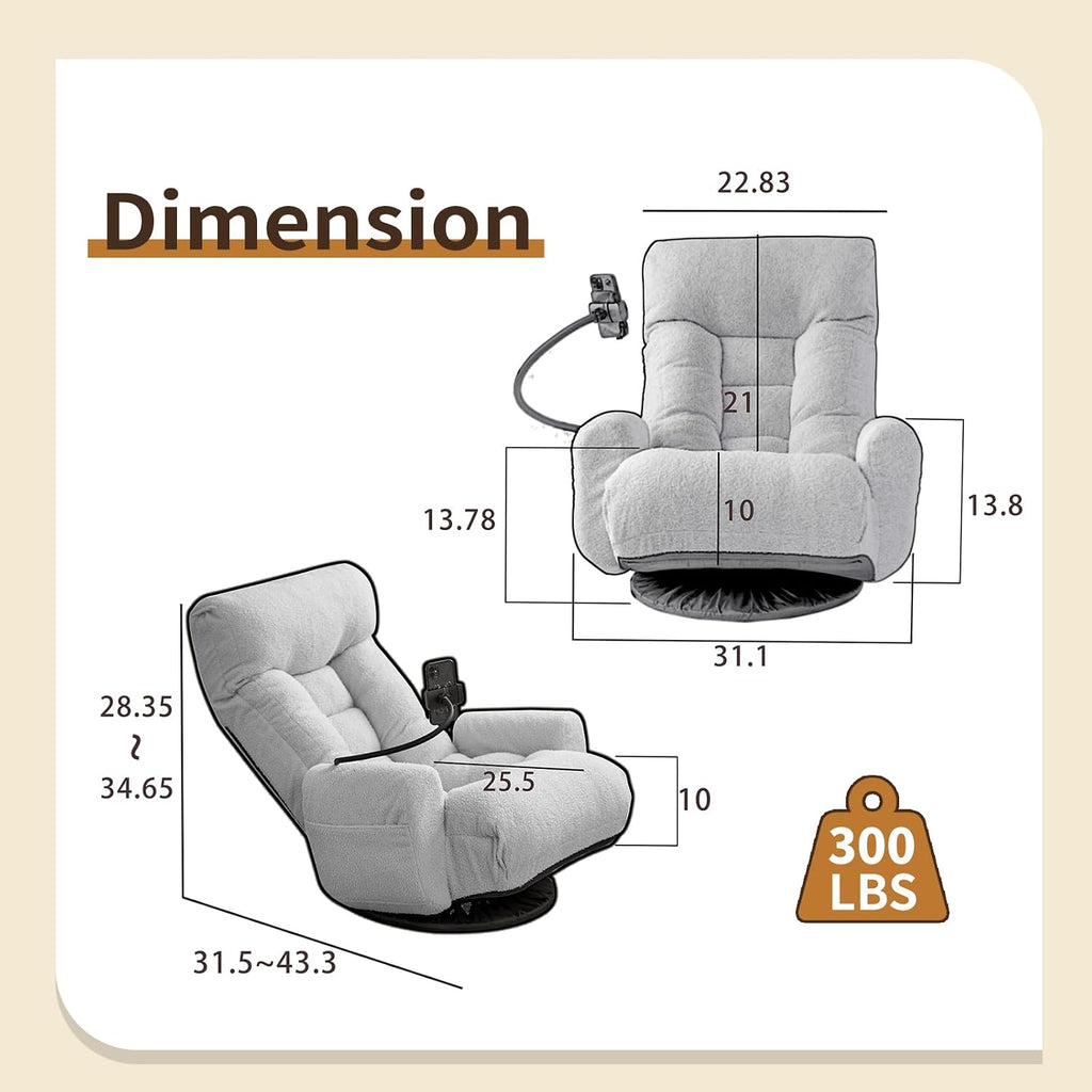 Swivel Lazy Floor Chair, Adjustable Reclining Floor Lounger with Head & Back Support and Phone Holder, Comfy Tatami Sofa Seat for Adults Bedroom & Gaming - Image 3